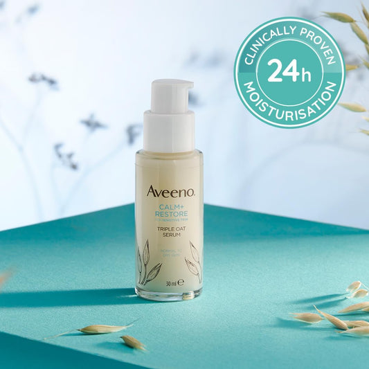 Aveeno Face Calm+Restore Triple Oat Serum (1 x 30ml), Instantly Smoothing Face Serum with Triple Oat Complex and Calming Fever for Fortified Skin and 24h Moisturisation, Face Care for Sensitive Skin