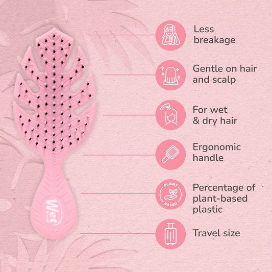 WetBrush Go Green Mini Detangler Brush with Ultra Soft Intelliflex Bristles to Gently Separate Knots With Ease, Wet Brush Detangler Is Gentle on Hair, Plant Based, Suitable For All Hair Types, Pink