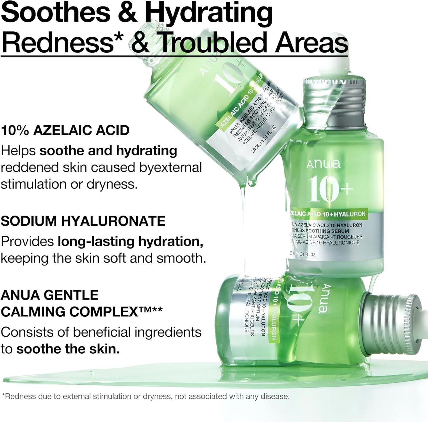 Anua Azelaic Acid 10 Hyaluron Redness Soothing Serum, Facial Serum for Sensitive skin, Hyaluronic Acid, Niacinamide, Spot Care, Natural Color, Vegan, Korean Skincare (30ml/ 1.01 fl oz.)