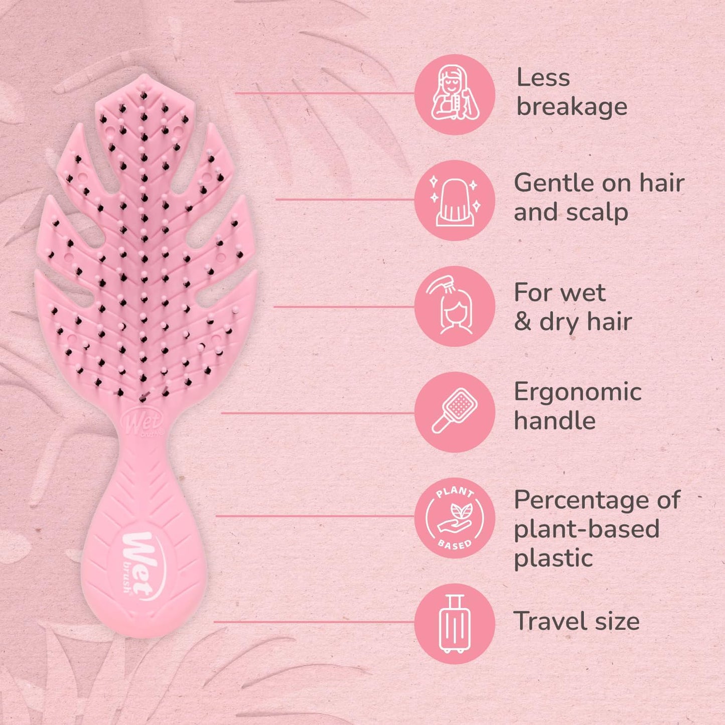 WetBrush Go Green Mini Detangler Brush with Ultra Soft Intelliflex Bristles to Gently Separate Knots With Ease, Wet Brush Detangler Is Gentle on Hair, Plant Based, Suitable For All Hair Types, Pink