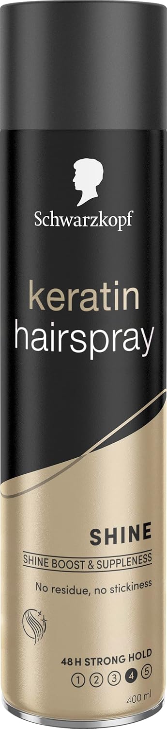 Schwarzkopf Styling Keratin Hair Spray, Shine, glossy and soft finish hairspray with no residue, no stickiness and protection from humidity, 400ml