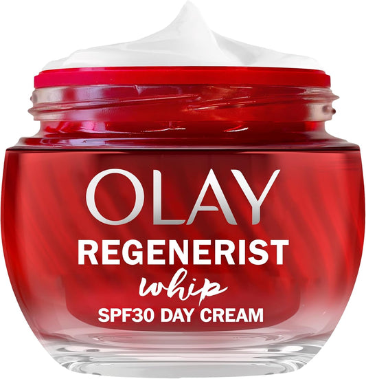 Olay Regenerist Whip Day Face Cream SPF30, Lightweight Anti-Wrinkle + Firming Skincare Moisturiser with Sun Protection, Anti-Ageing Niacinamide and Peptides, Renews, Firms and Hydrates 50ml